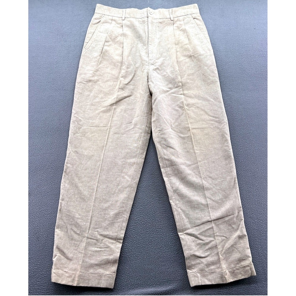 Structure Pants Mens 36x30 Khaki Linen Blend Pleated High Rise Dress Trousers